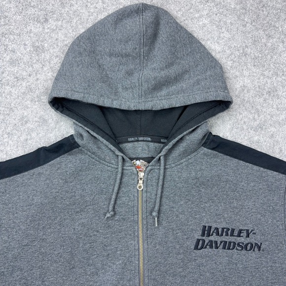 Harley Davidson Hoodie Mens XL Gray Embroidered Motorcycle Biker Full Zip Y2K - Picture 3 of 13